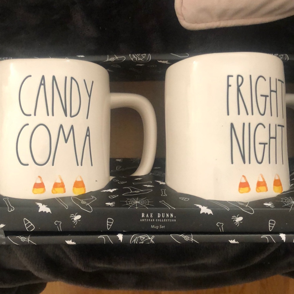 Rae Dunn Candy Coma and Fright Night mug set